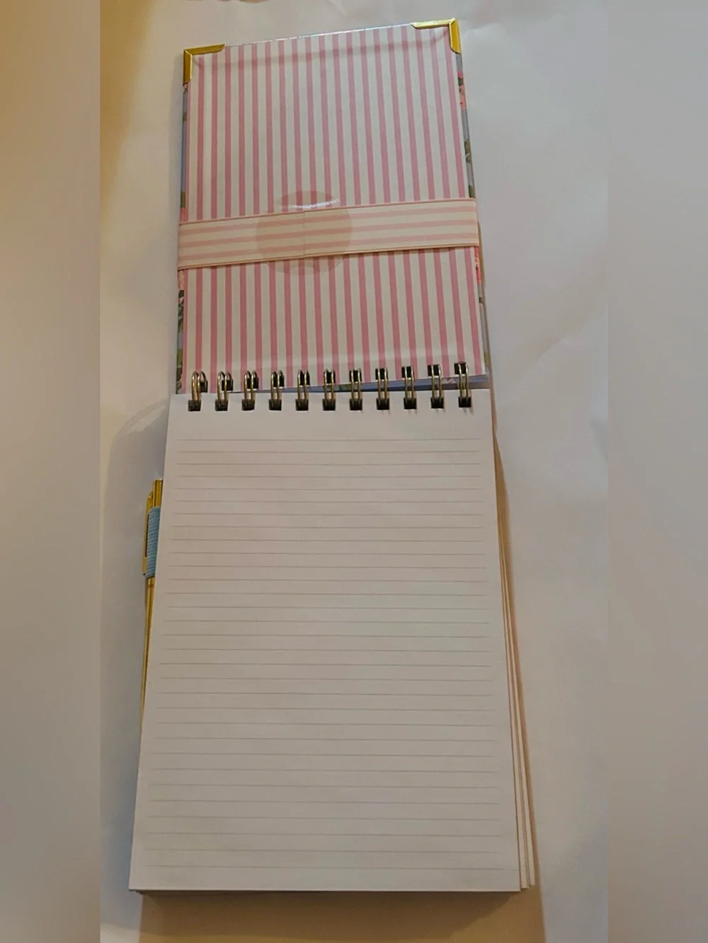 New Laura Ashley Floral Spiral Steno Pad  Gold Accents Gold Pen Vietnam